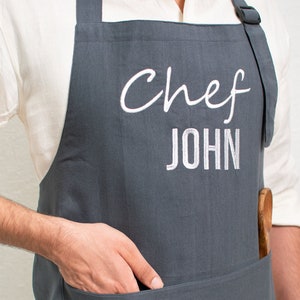 Personalized Embroidered Chef Apron with Custom Name for Him, Father&#39;s Day Gift for Dad, Grandpa, Custom Apron, Grilling Gifts for Men