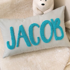 Personalized Boy Baby Room Decor, Baby Boy Nursery Pillow, Punch Needle, Custom Pillow Cover, Personalized Pillow, Boy Birthday Gift