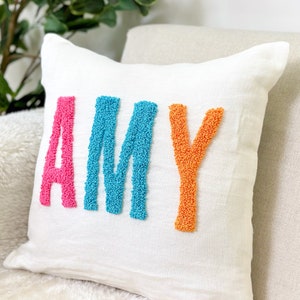 Personalized Baby Girl Room Name Pillow Cover, Baby Girl Nursery Pillow, Punch Needle, Girl Kid Gift, Dorm Gift, Graduation Gift