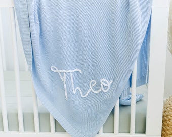 Personalized Baby Name Knit Blanket, Knitted Baby Name Swaddle, Baby Name Blanket, Personalized Name Blanket, Custom Receiving Blanket