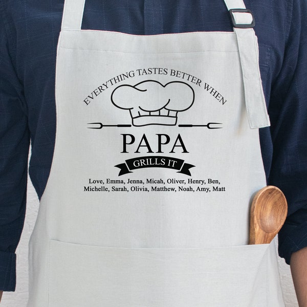 Custom Everything Tastes Better with Papa Apron, Papa Gifts, Fathers Day Gift for Papa
