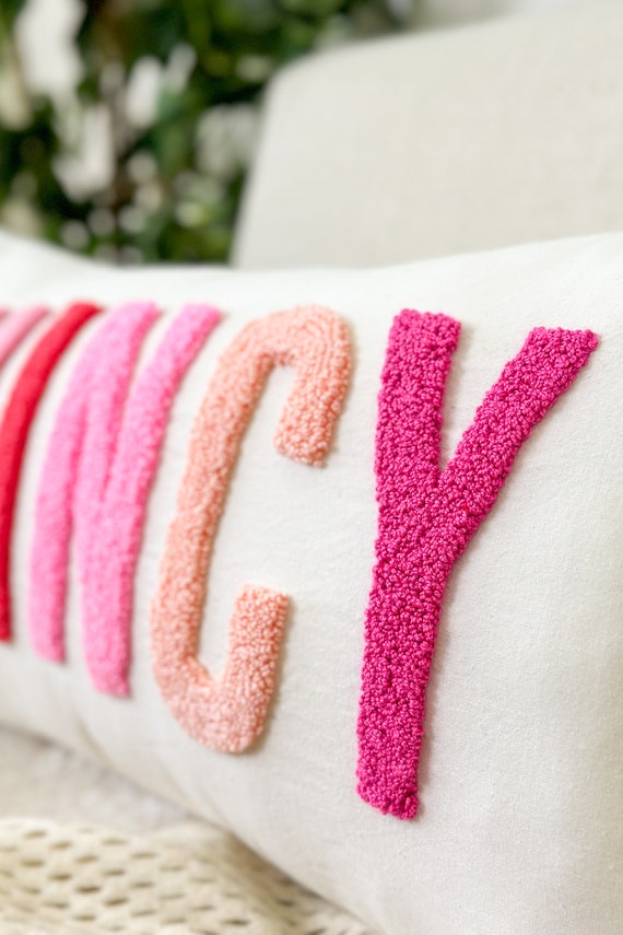 Personalized Baby Girl Room Name Pillow Cover, Baby Girl Nursery Pillow, Punch Needle, Girl Kid Gift, Dorm Gift, Graduation Gift