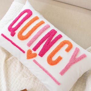 Personalized Nursery Name Pillow Cover with Punch Needle Embroidery, Kid Room Decor, Baby Room Decor, Dorm Room Pillow, Slumber Party Gift