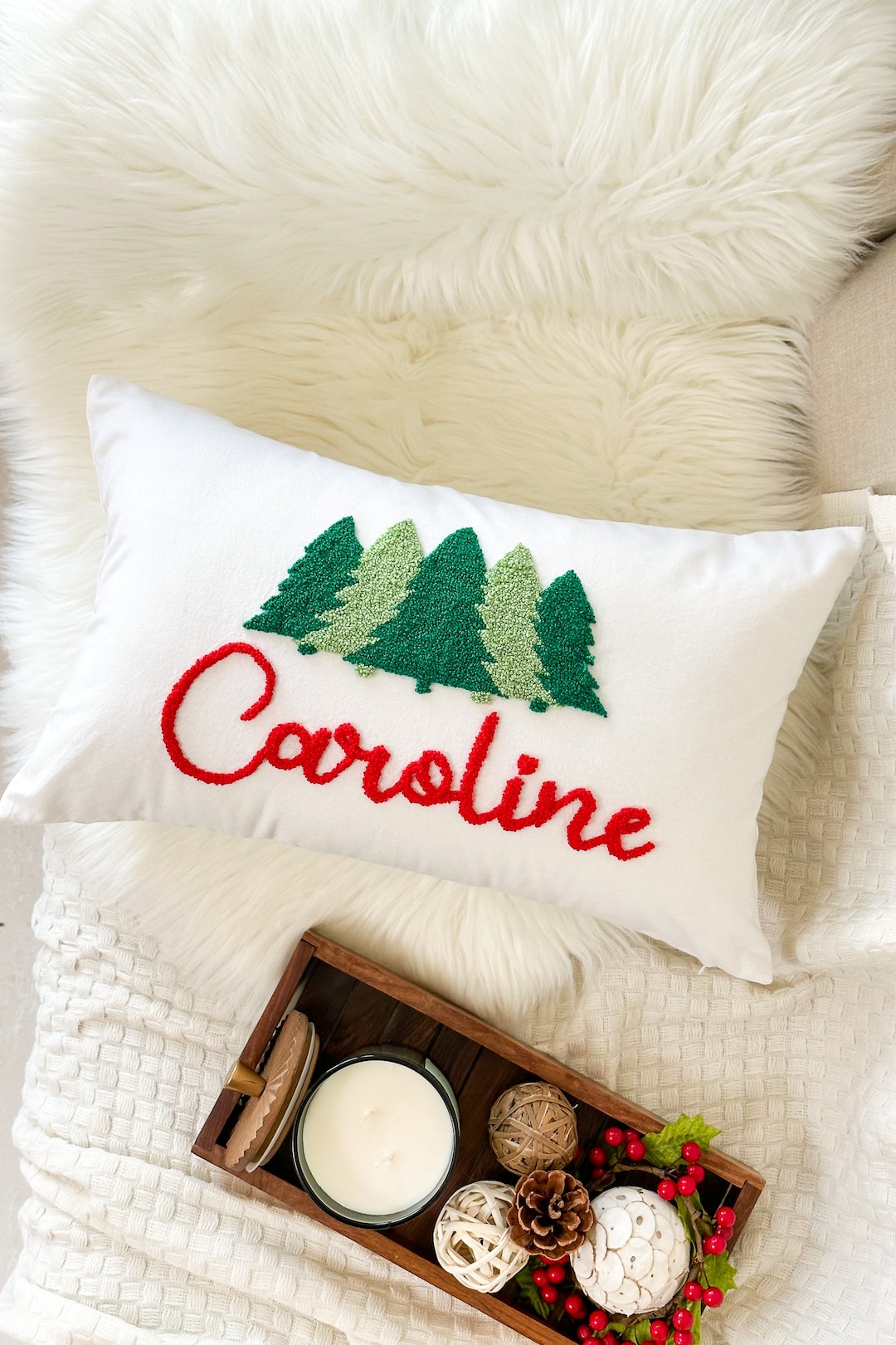 Custom Christmas Name Embroidered Pillow Cover, Christmas Gift for