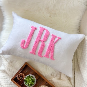 Monogram Pillow Cover with Punch Needle Embroidery, Personalized Wedding Gift for Couple, Custom Monogram Gift, Initial Pillow image 2