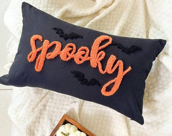 Spooky Halloween Pillow Cover, Punch Needle Pillow for Halloween Décor and Halloween Gifts, Fall Autumn Décor