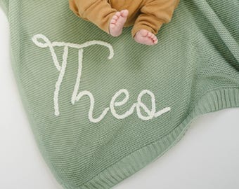 Embroidered Name Knit Blanket, Knitted Baby Name Swaddle, Baby Name Blanket, Personalized Name Blanket, Custom Receiving Blanket