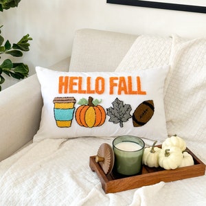 Hello Fall Pillow Cover, Thanksgiving, Punch Needle Pillow for Fall Autumn Décor Bild 5