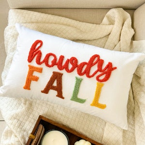 Howdy Fall Pillow Cover for Fall Décor, Thanksgiving, Punch Needle Pillow for Fall Autumn Décor image 1