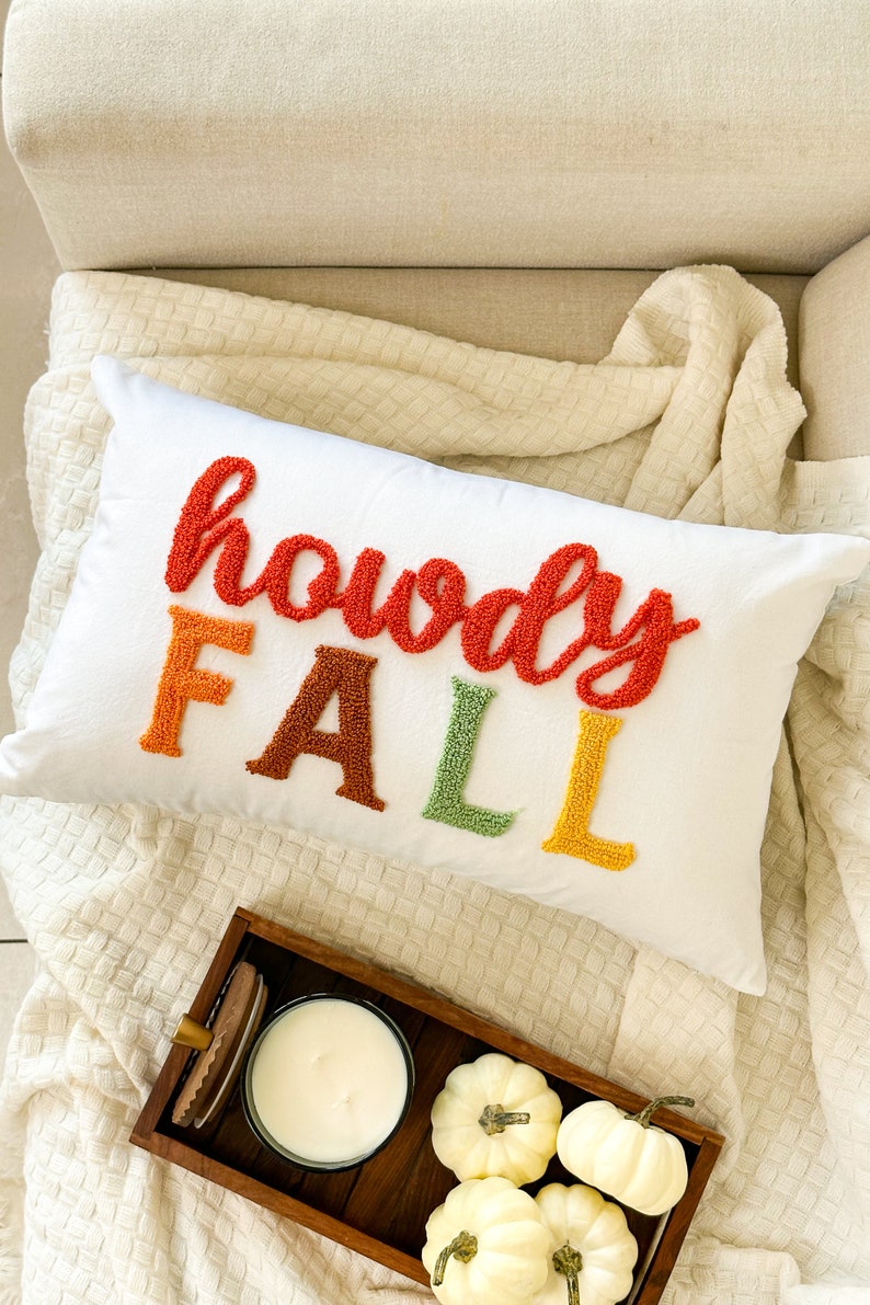 Howdy Fall Pillow Cover for Fall Décor, Thanksgiving, Punch Needle Pillow for Fall Autumn Décor image 1