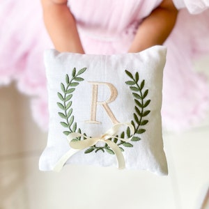 Custom Monogrammed Ring Bearer Pillow for Wedding, Linen Embroidered Ring Bearer Pillow, Wedding Keepsake