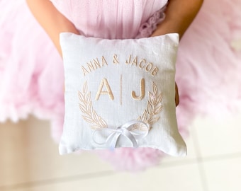 Monogram Ring Bearer Pillow, Linen Embroidered Ring Bearer Pillow, Monogrammed Ring Bearer Pillow, Keepsake