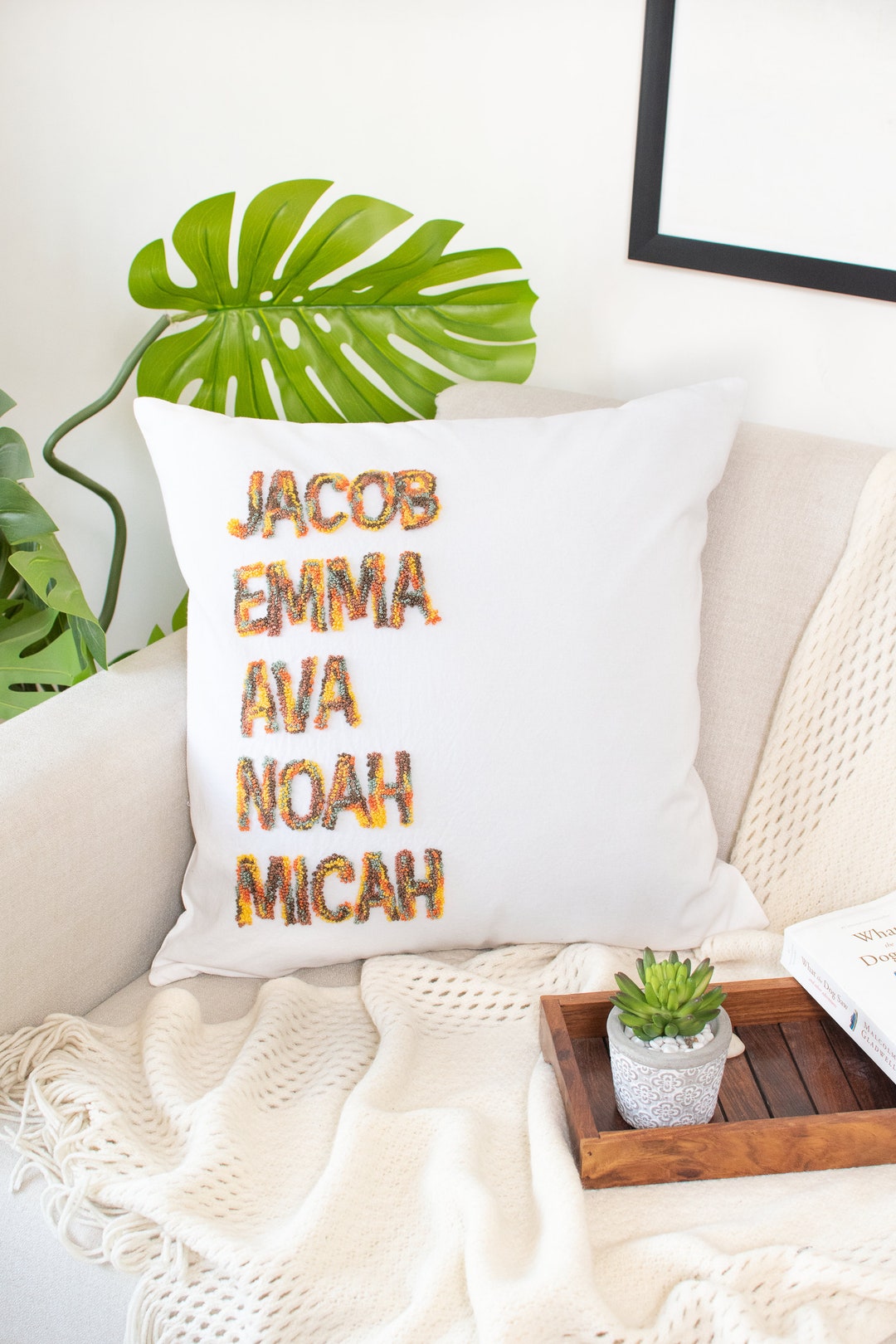 Personalized Family Names Pillow Cover, Punch Needle Personalized Names