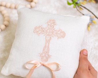 Cross Ring Bearer Pillow for Wedding, Embroidered Cross Ring Bearer Pillow