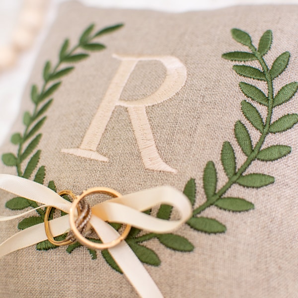Custom Embroidered Linen Ring Bearer Pillow: Monogrammed Wedding Keepsake