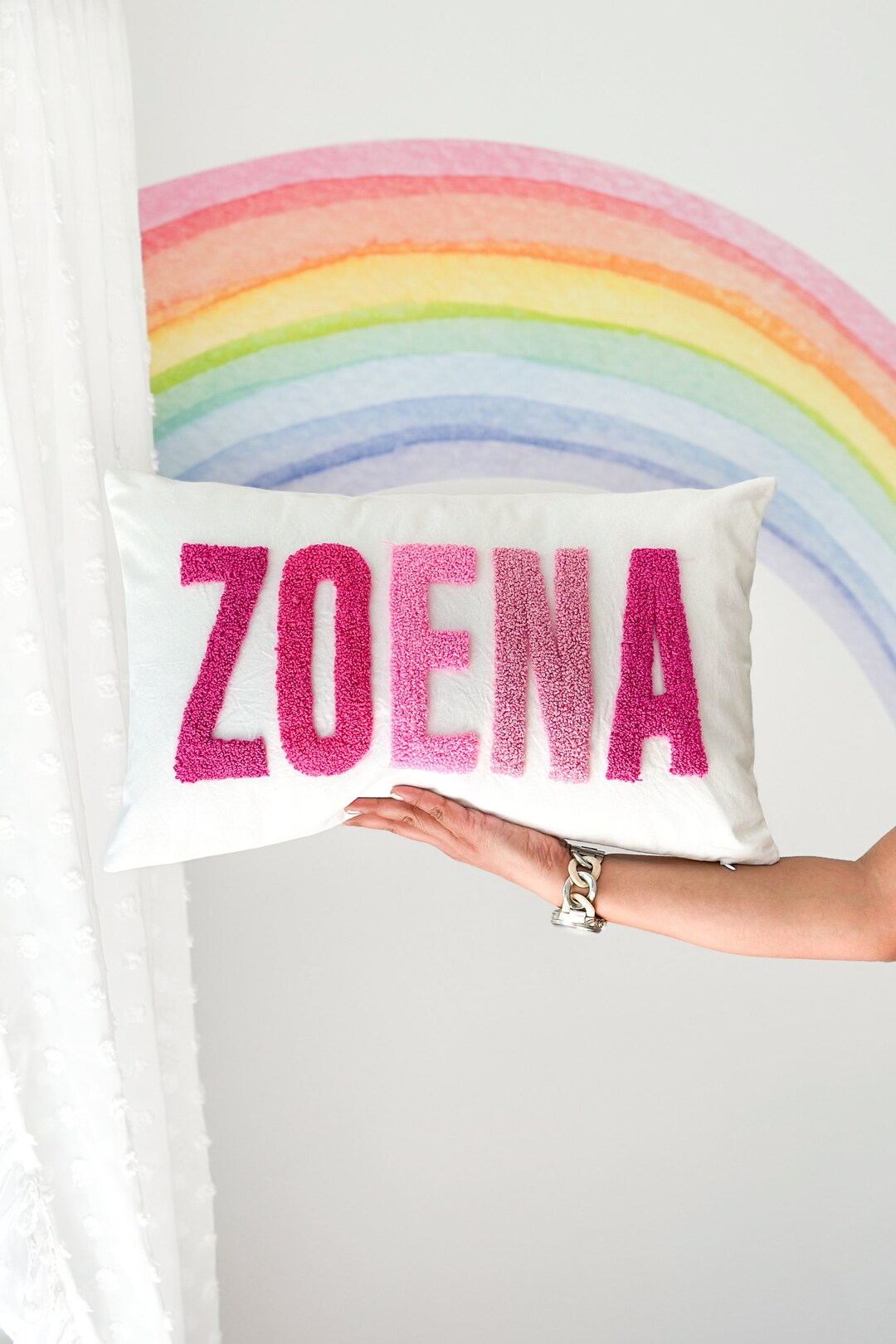 Custom Name Pillow Cover Baby Girl, Punch Needle Name Pillow Cover