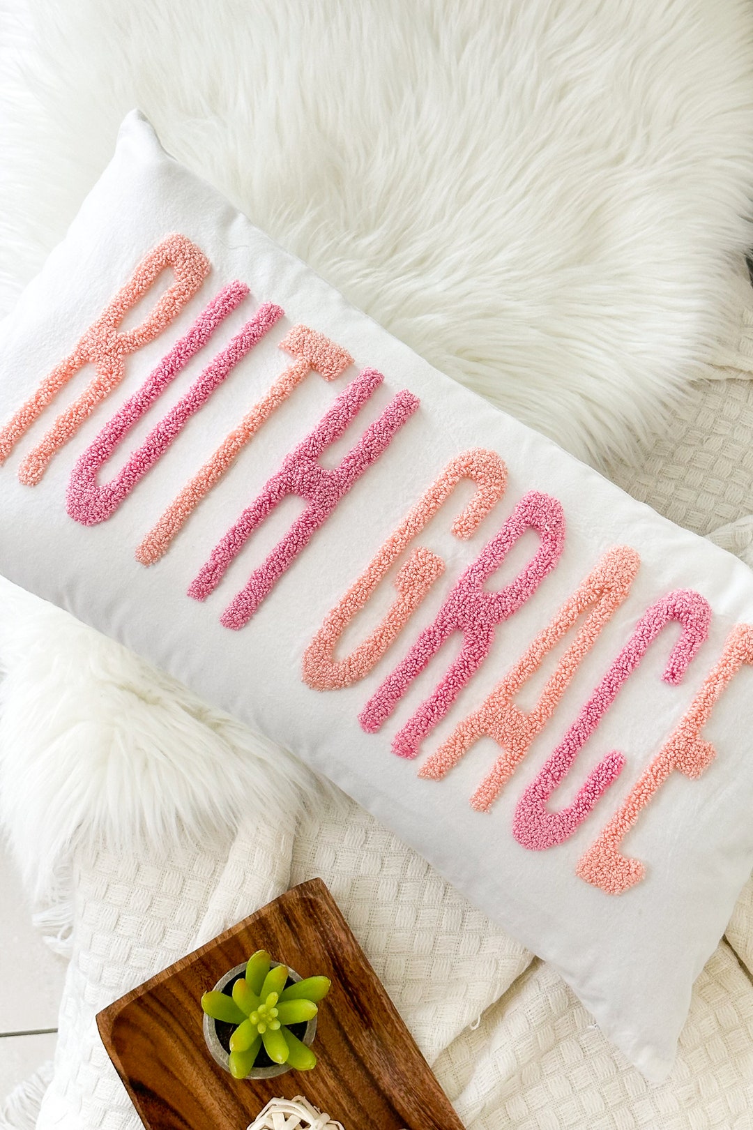 Personalized Name Pillow Cover for Baby Girl, Punch Needle Name Pillow