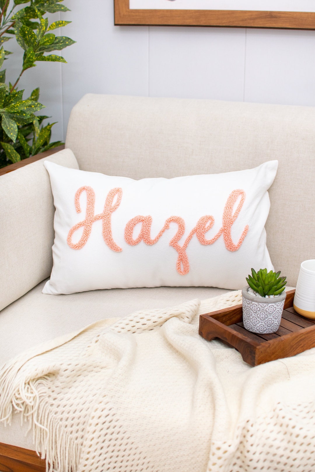 Nursery Pillow Personalized Name Pillow Cover Punch Needle Etsy