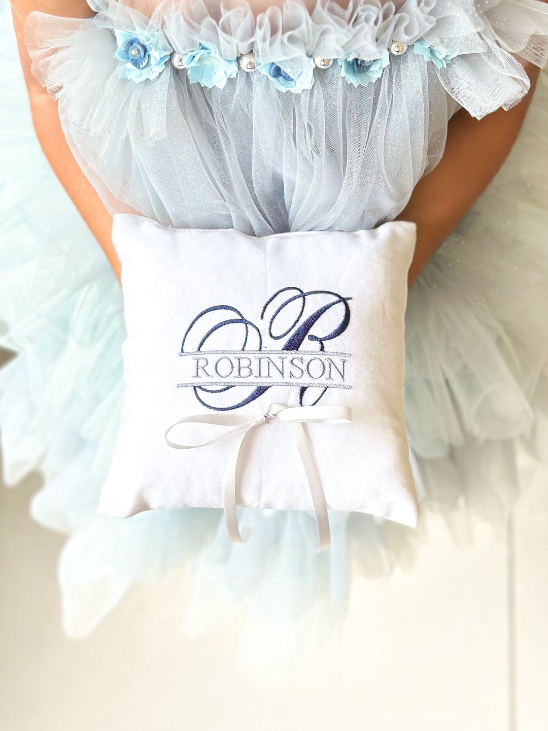 Personalized Monogram Ring Bearer Pillow for Wedding With Family Name