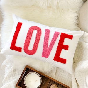 Love Pillow Cover for Valentines Day, Anniversary, Punch Needle Pillow Cover, Gift for Her, Wedding Gift, Couple's Gift