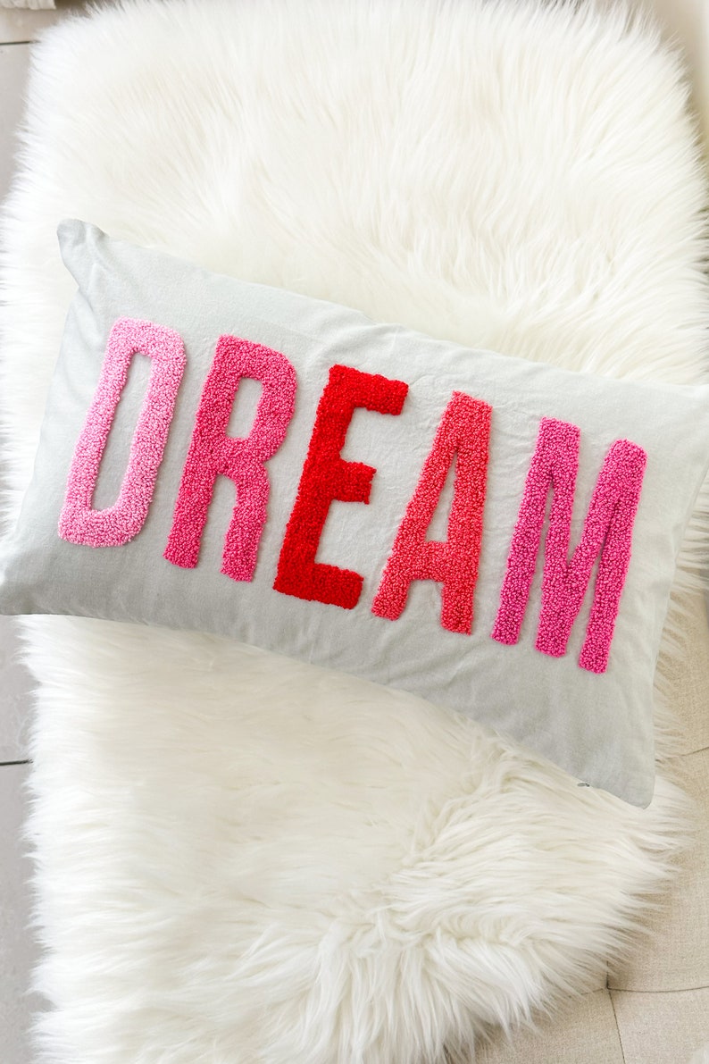 Dream Pillow Cover with Punch Needle Embroidery image 1