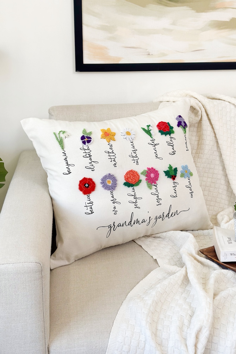 Grandma Gift With Grandkids' Names & Birth Month Flowers, Mother's Day Gift, Grandparent Gift, Punch Needle Mother's Day Gift image 2