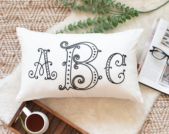 Monogram Pillow Cover, Personalized Pillow Cover, Monogrammed Pillow Lumbar, Initials Pillow Case