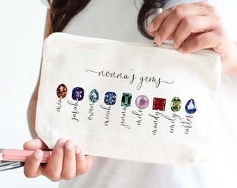 Nonna Gift with Grandkid's Names & Birth Month Gemstones, Personalized Nonna Pouch Gift for Mother's Day, Christmas, Birthday