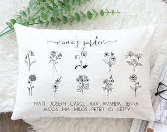 Nana's Garden Pillow with Birth Flowers & Grandkids Names for Nana, Personalized Nana Gift for Christmas, Mother's Day Gift