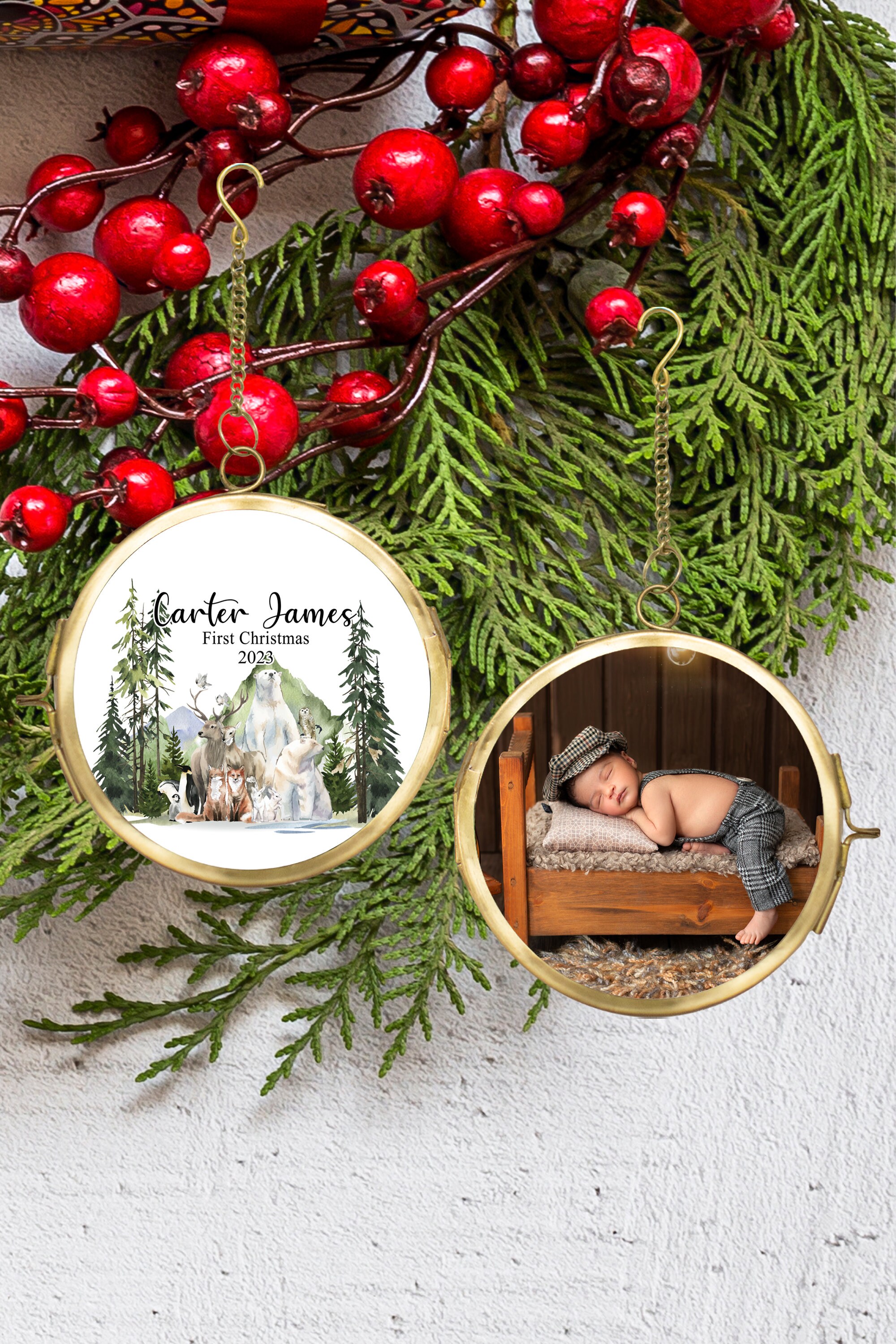 Baby's First Christmas Ornament, Pine Tree Baby's 1st