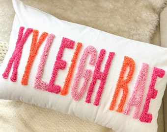 Personalized Baby Girl Room Name Pillow Cover, Baby Girl Nursery Pillow, Punch Needle, Girl Kid Gift, Dorm Gift, Graduation Gift