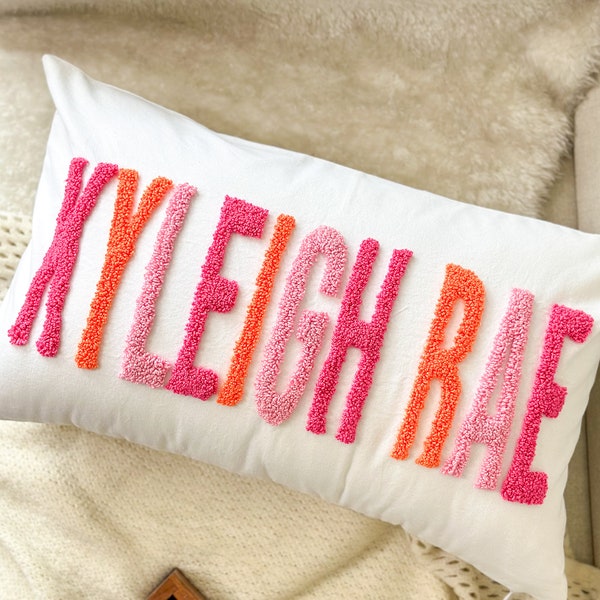 Personalized Baby Girl Room Name Pillow Cover, Baby Girl Nursery Pillow, Punch Needle, Girl Kid Gift, Dorm Gift, Graduation Gift