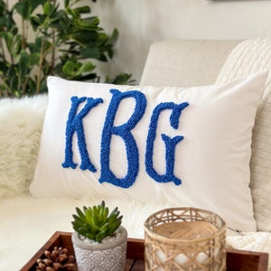 Monogram Pillow Cover with Punch Needle Embroidery, Personalized Wedding Gift for Couple, Custom Monogram Gift, Initial Pillow image 3