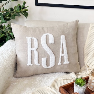 Monogram Pillow Cover with Punch Needle Embroidery, Personalized Wedding Gift for Couple, Custom Monogram Gift, Wedding Pillowcase