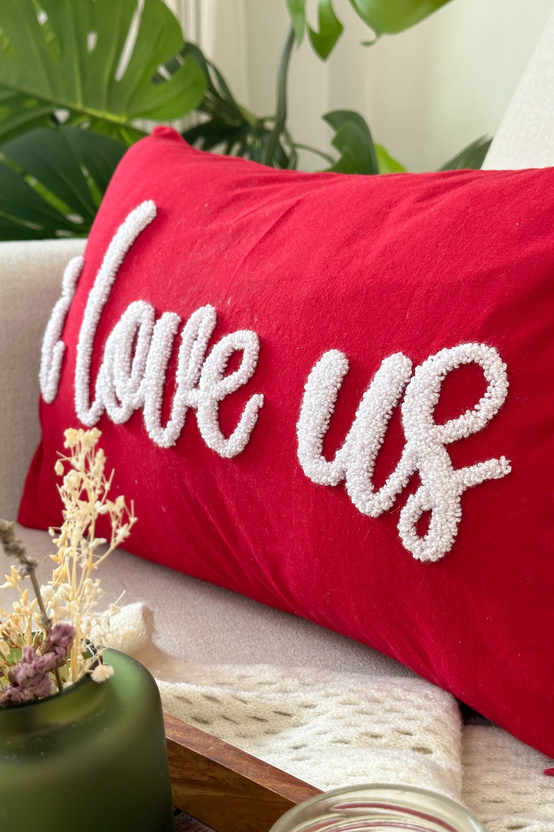 I Love Us Pillow Cover for Anniversary, Valentines Day, Punch Needle