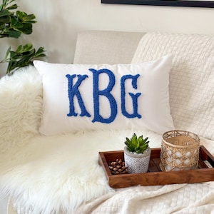 Monogram Pillow Cover with Punch Needle Embroidery, Personalized Wedding Gift for Couple, Custom Monogram Gift, Initial Pillow image 2