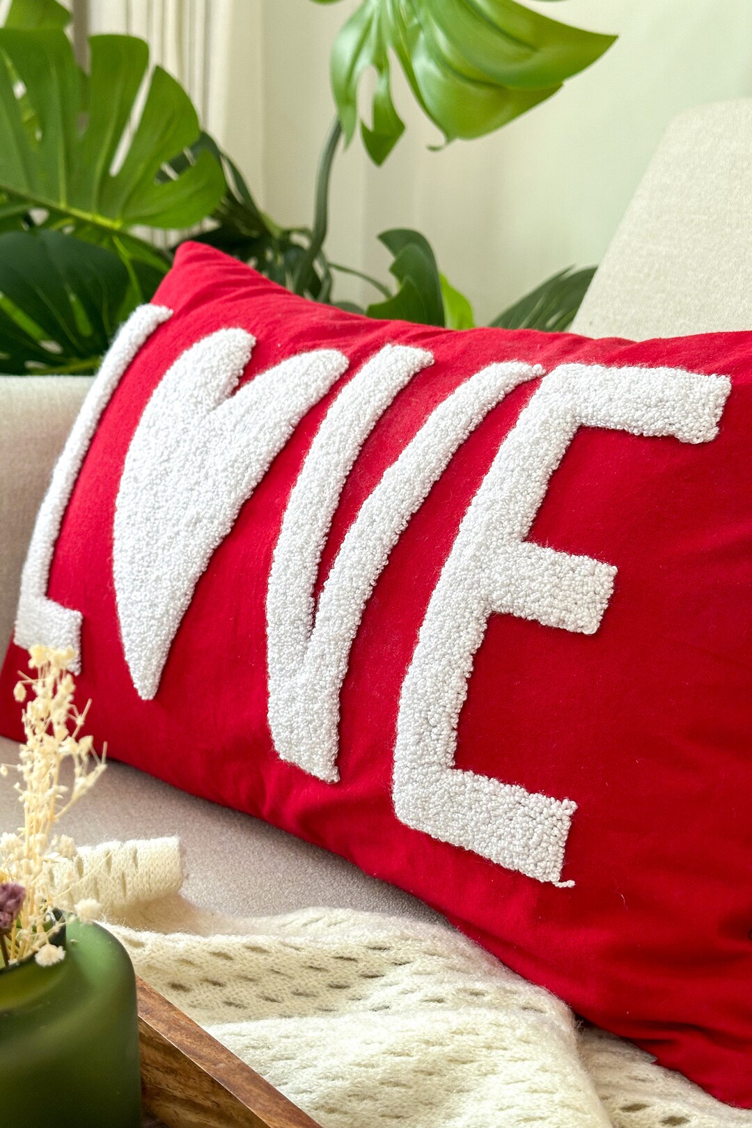 Love Pillow Cover for Anniversary, Valentines Day, Punch Needle Pillow