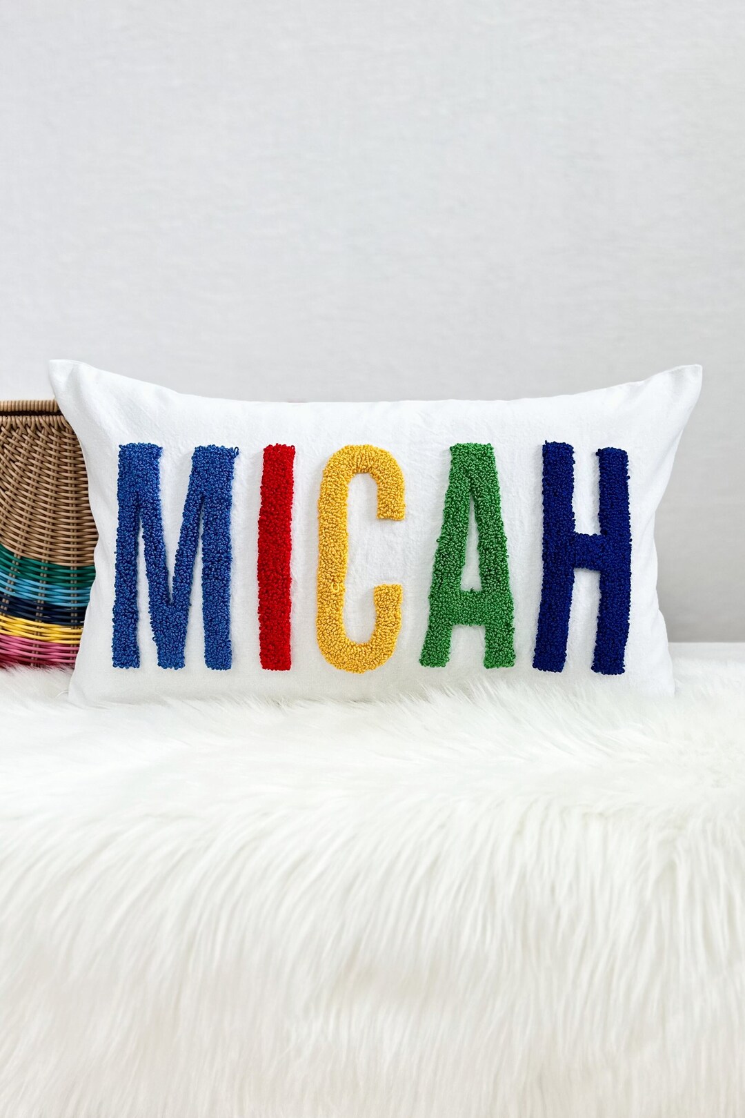 Custom Name Pillow Cover for Him, Baby Boy Pillow Cover in Rainbow
