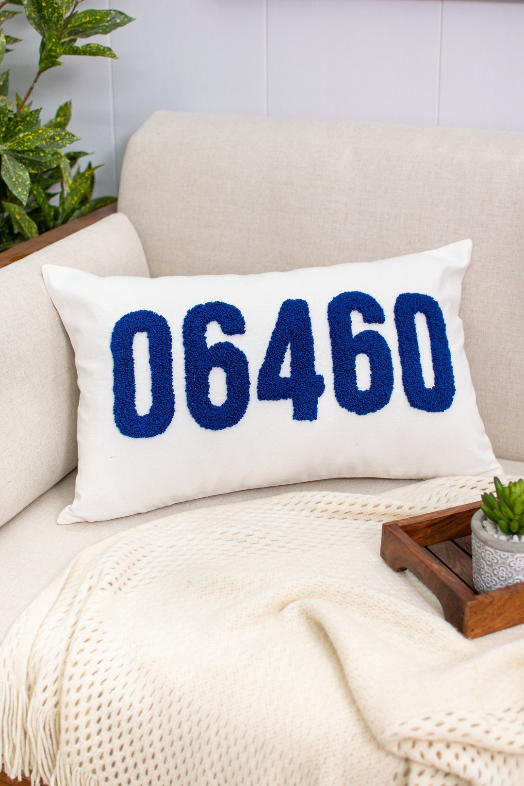 Personalized Zip Code Pillowcase, Punch Needle Pillow, Custom