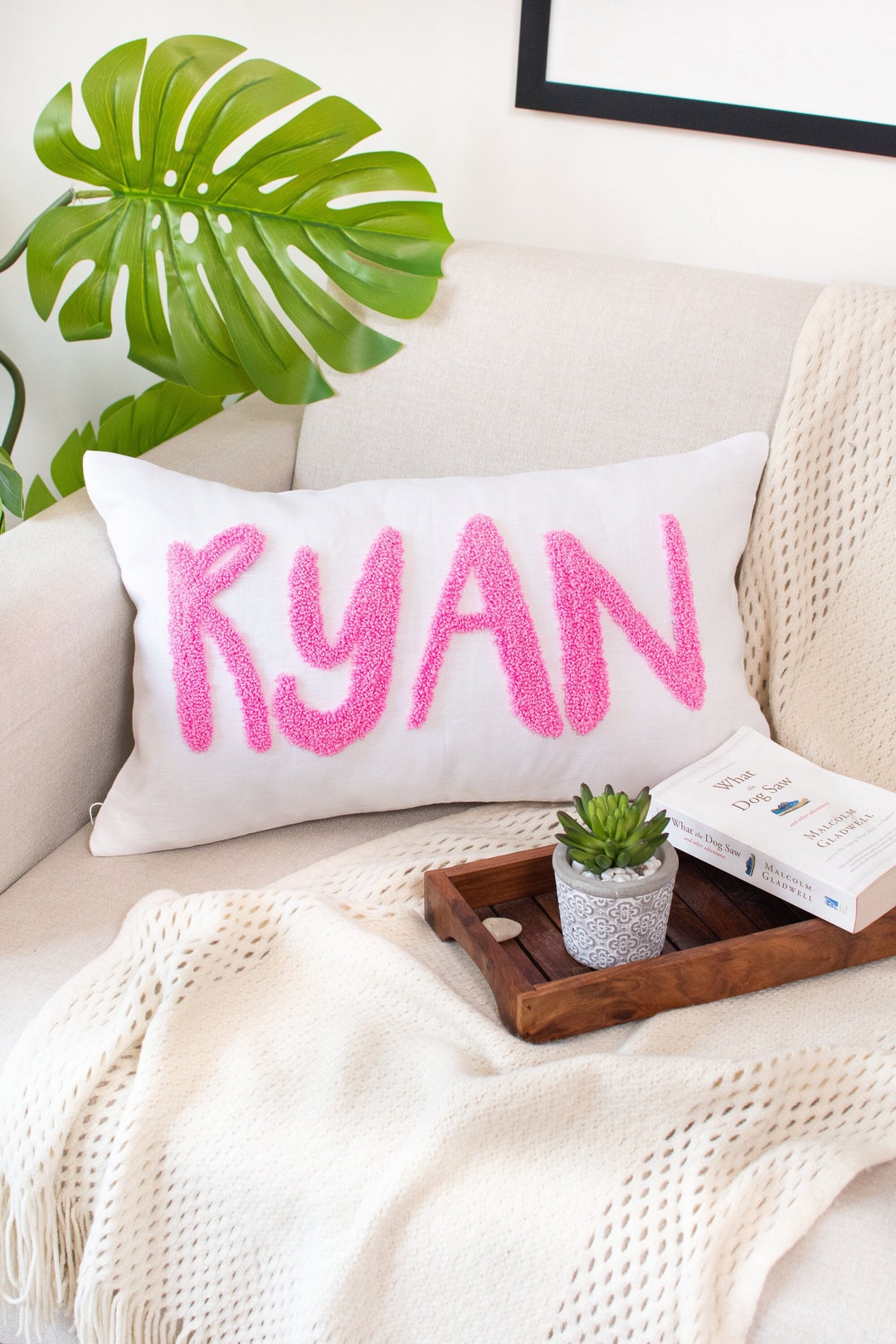 Personalized Baby Name Pillow, Custom Pillow Cover, Punch Needle Name