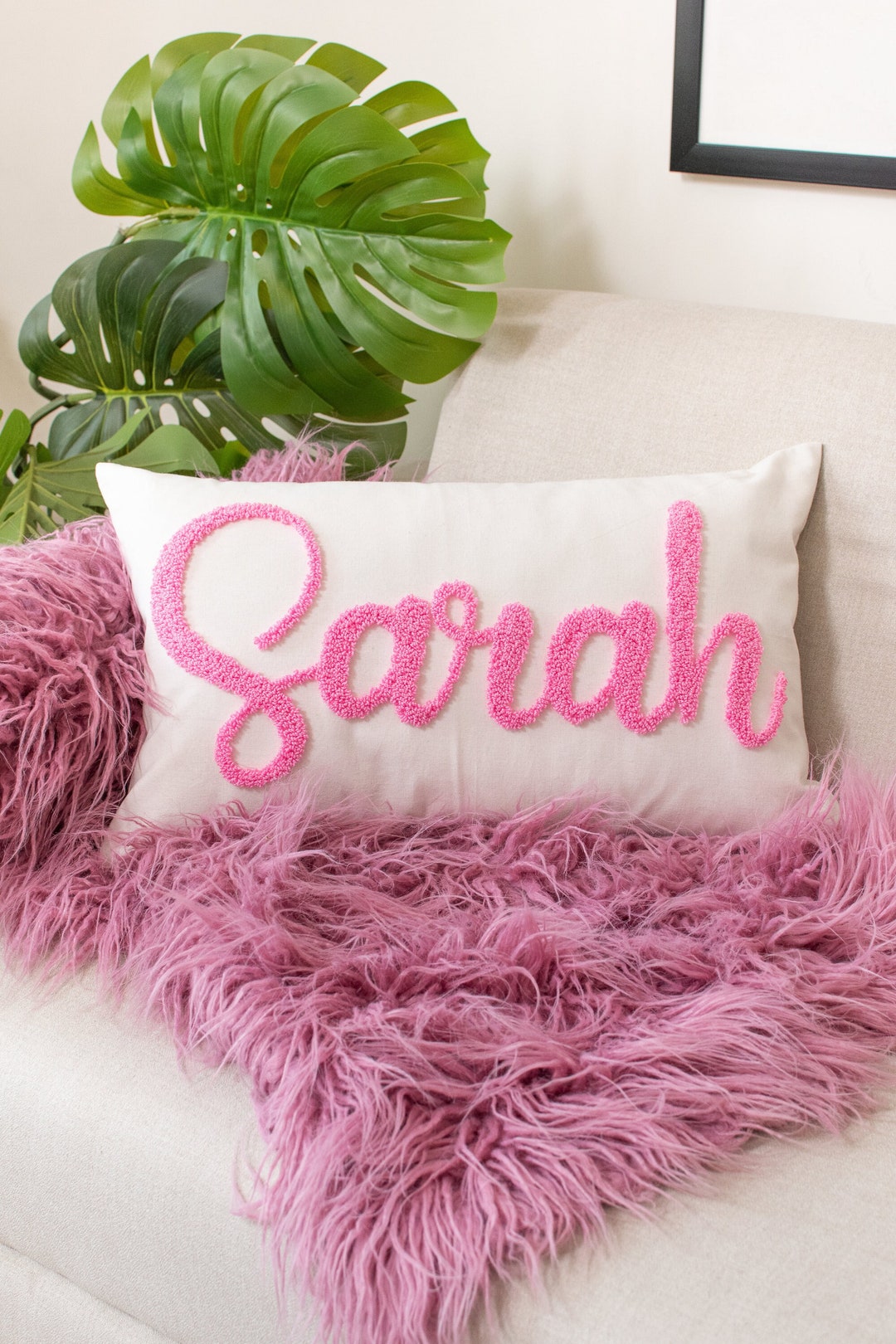 Custom Baby Girl Pillow Cover, Baby Girl Nursery Pillow, Punch Needle