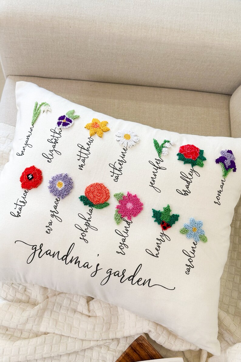 Grandma Gift With Grandkids' Names & Birth Month Flowers, Mother's Day Gift, Grandparent Gift, Punch Needle Mother's Day Gift image 1