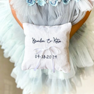 Custom Ring Bearer Pillow for Wedding, Linen Embroidered Ring Bearer Pillow