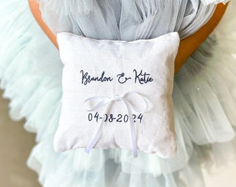 Custom Ring Bearer Pillow for Wedding, Linen Embroidered Ring Bearer Pillow