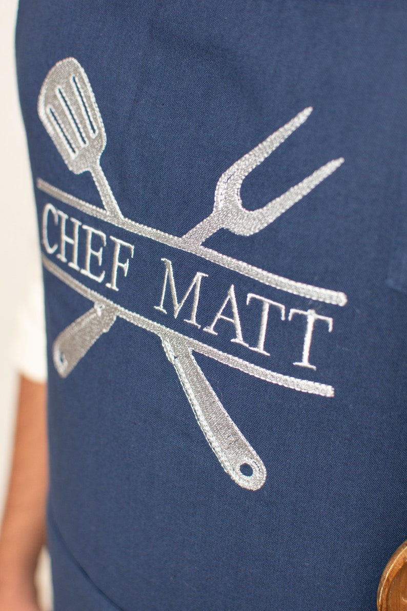 Custom Embroidered Chef Apron with for Him, Father's Day Gift for Dad, Grandpa, Papa, Grill Apron for men, Grilling Gifts for Men immagine 2