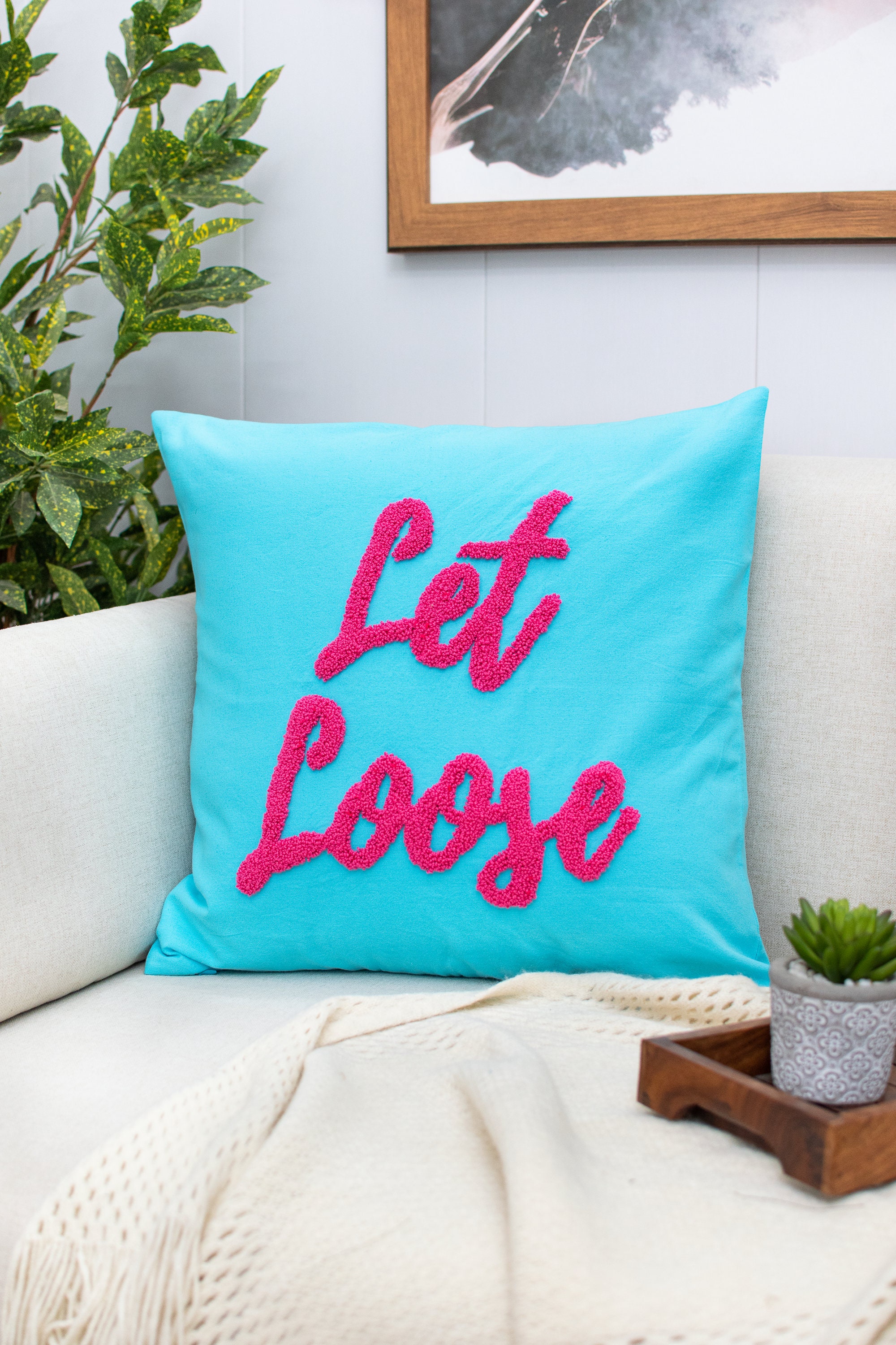 Let Loose Pillow Cover, Punch Needle Pillow Cover, Dorm