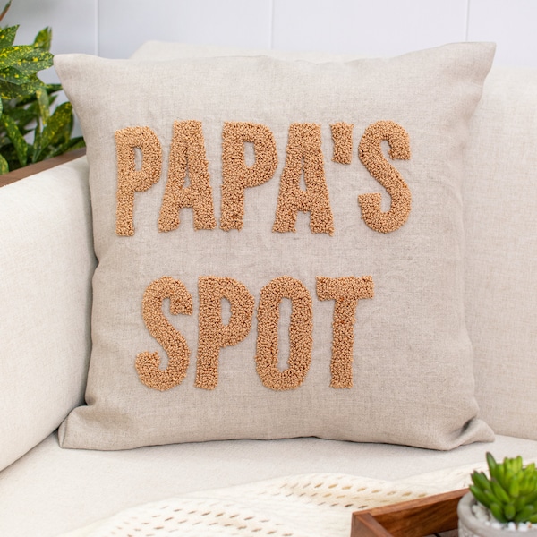 Papa's Spot Pillow Cover, Father's Day Gift for Papa, Birthday Gift for Grandpa, Dad, Pops, Pawpaw