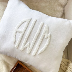 Monogram Pillow Cover with Punch Needle Embroidery, Personalized Wedding Gift for Couple, Custom Monogram Gift, Wedding Pillowcase