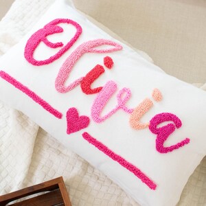 Personalized Name Pillow Cover: Punch Needle Embroidered Kid Room Decor