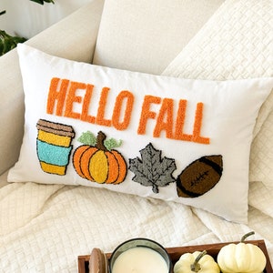 Hello Fall Pillow Cover, Thanksgiving, Punch Needle Pillow for Fall Autumn Décor Bild 2